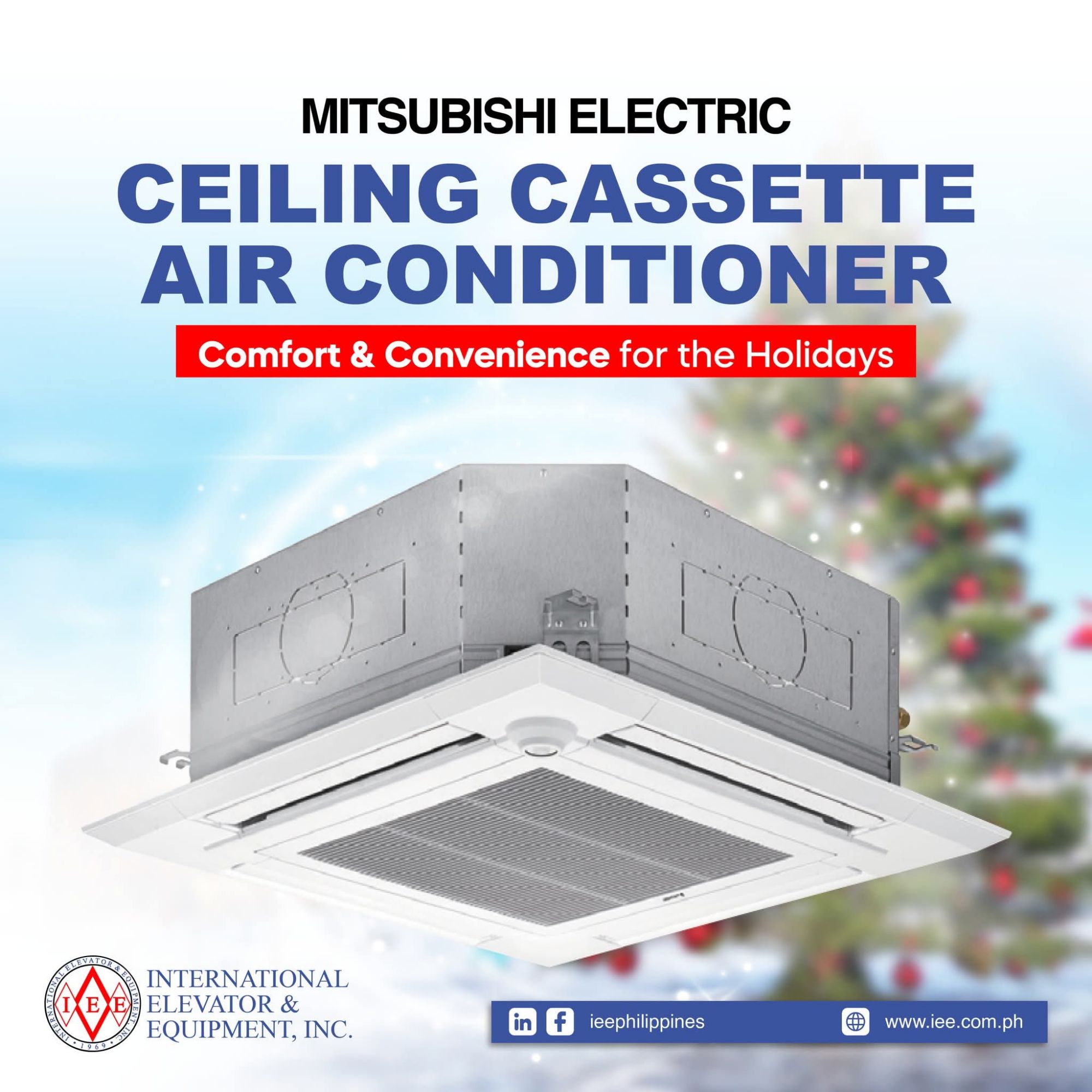 Mitsubishi Electric ceiling casette air conditioner for efficient cooling.