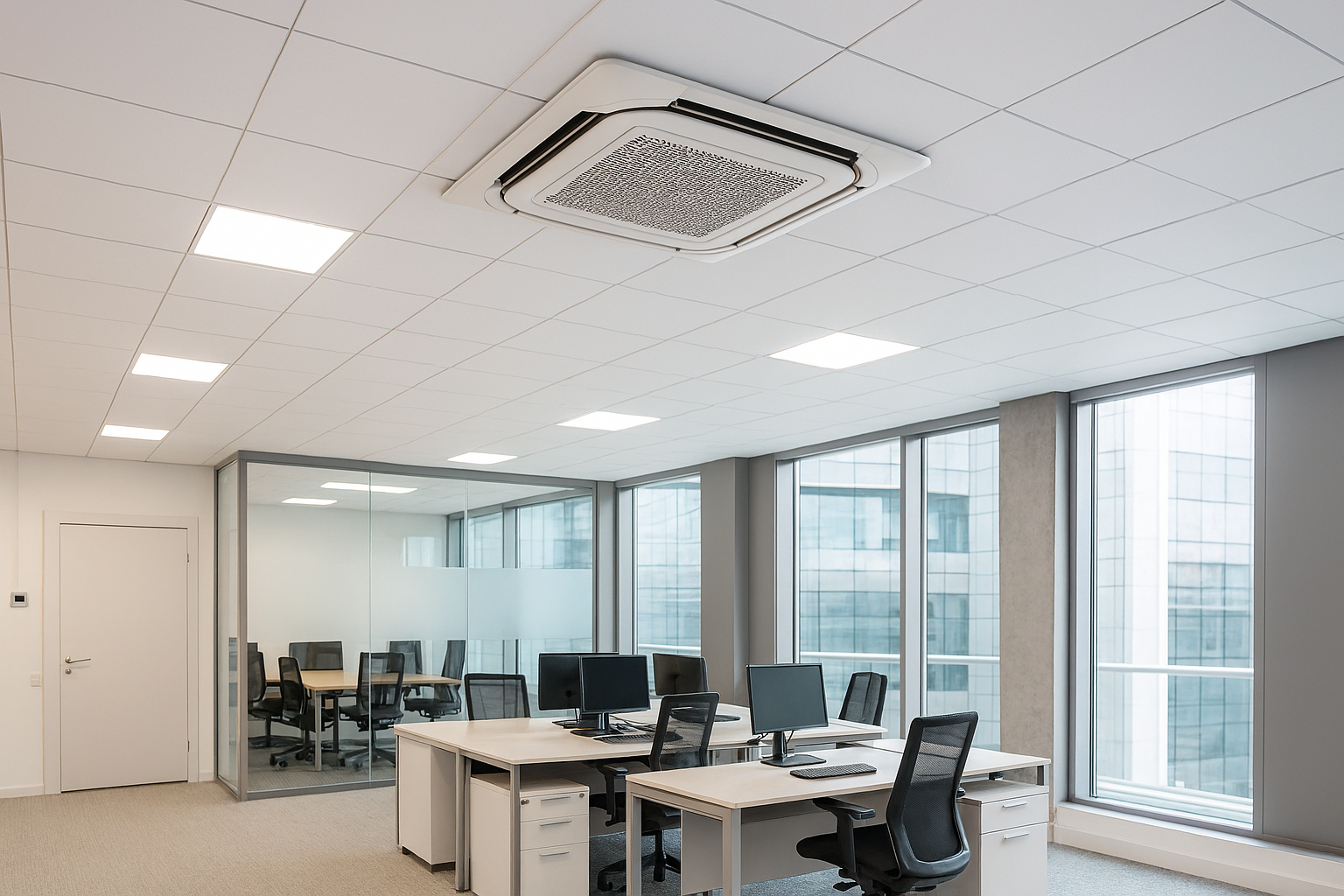 commercial office ceiling cassette aircon system design and installation